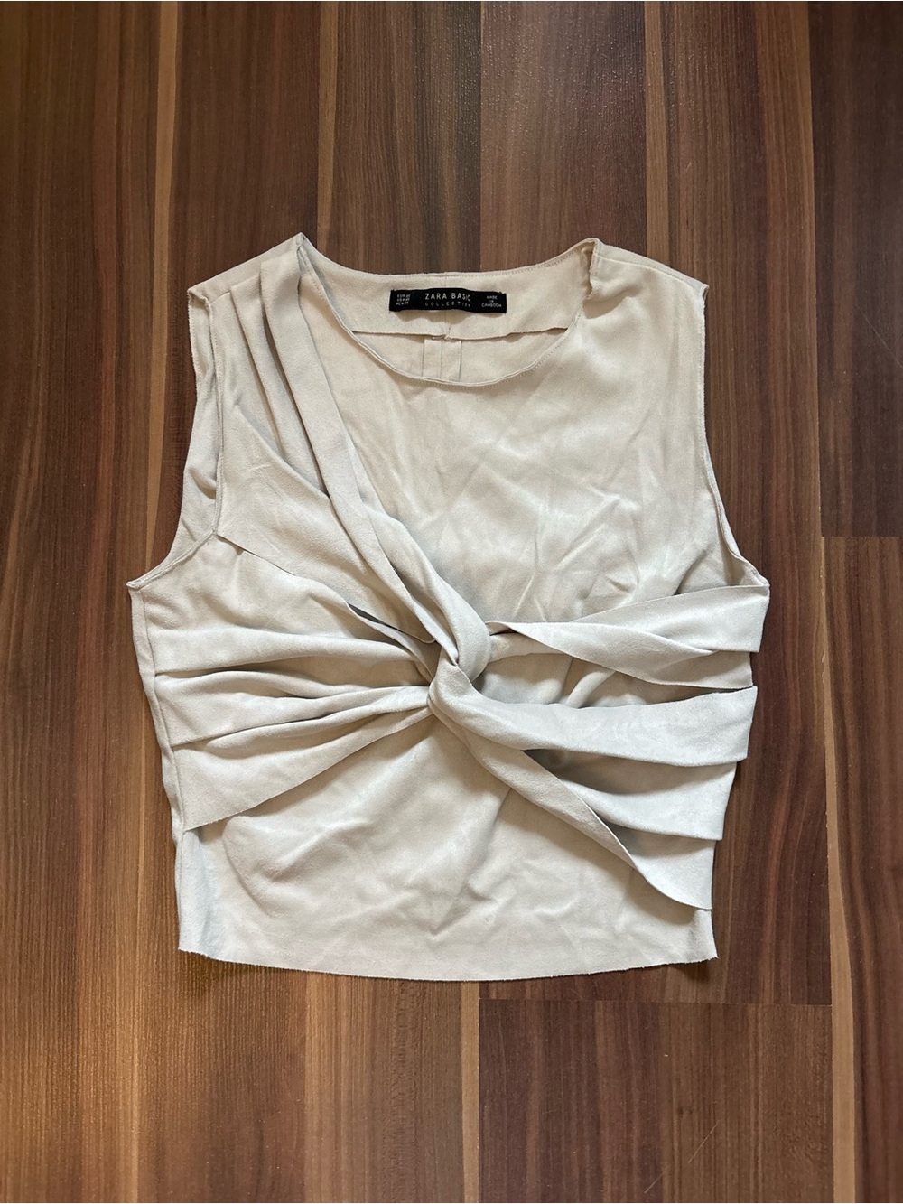 Zara Cream Knot-Detail Sleeveless Crop Top